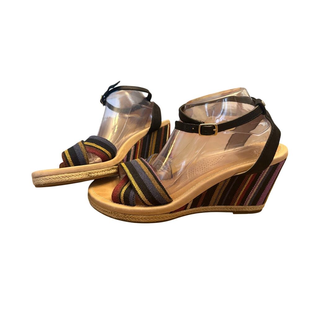 UGG Nyssa Espadrille Wedge Sandals Size 11 Multi Stripe Ankle Strap Boho Chic